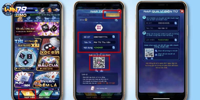 Nạp tiền vào tài khoản WIN79 qua ví MOMO