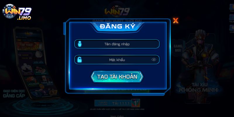 Nhấn vào nút “ đăng kí” để tạo account mới tại WIN79